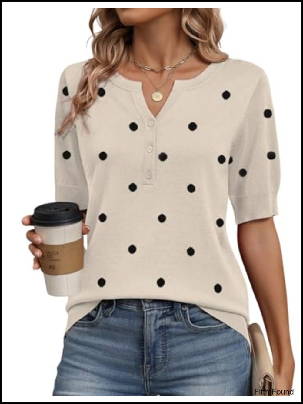 Women's Short Sleeve Sweater Loose Fit V-Neck Button Detail Pullover